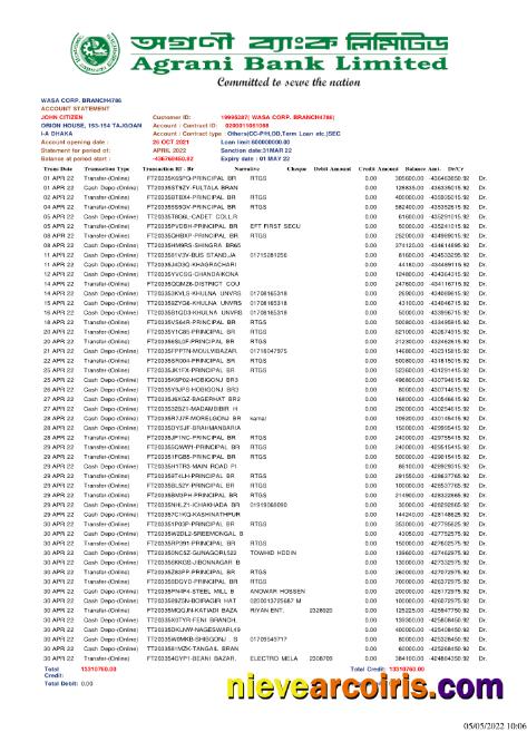 Bangladesh Agrani Bank statement 